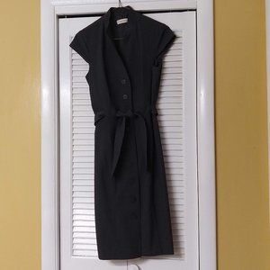 Charcoal Gray Calvin Klein Button-down Cap Sleeve Belted Gray Sheath Dress